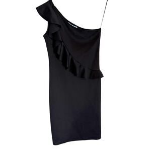 Antonia Melani Black Sleeveless Ruffled One Shoulder Bodycon Mini Dress Small